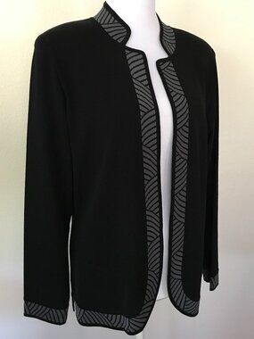 Misook Petite Black Open Front Knit Jacket Cardigan Size M Career Wear